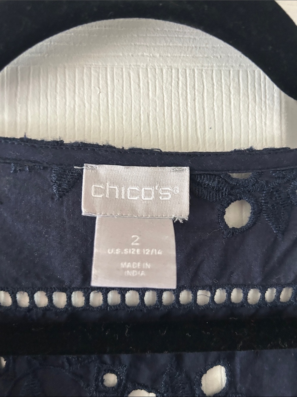 Chico's Navy Eyelet V-Neck Tunic - Picture 2 of 3